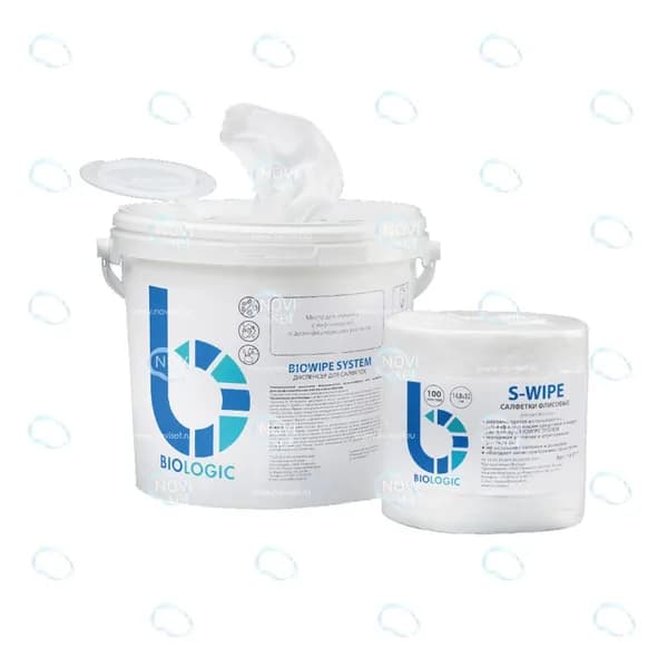 Салфетки флисовые S-Wipe 16х38см в ведре-диспенсера BIOWIPE SYSTEM в рулоне 90листов №1