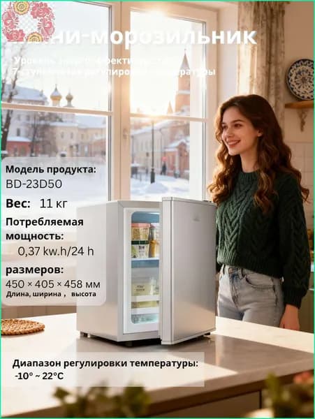 Морозильная камера Морозильник 23 л для дома, 2 выдвижных контейнера-b6066fb6c53e, белый, прозрачный
