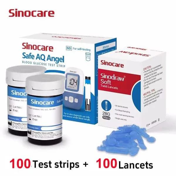 Подходит для анализатора Sinocare_Safe AQ Angel, 100 упаковок сахарной бумаги + 100 ланцетов, сертификация CE/FDA