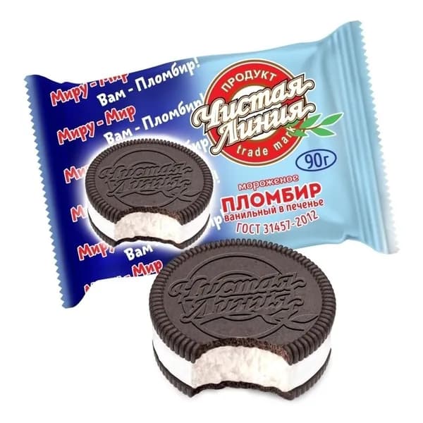 Мороженое пломбир Чистая линия ванильное в печенье БЗМЖ 90 г