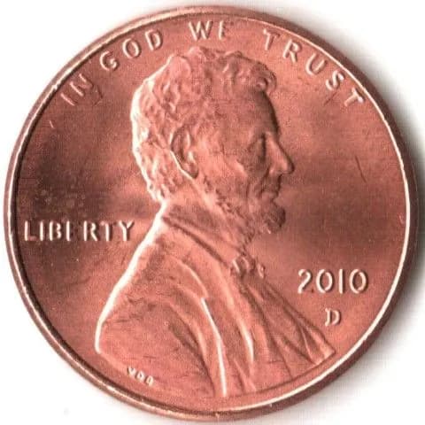 1 цент, 2010 год (отметка монетного двора: D - Денвер). США