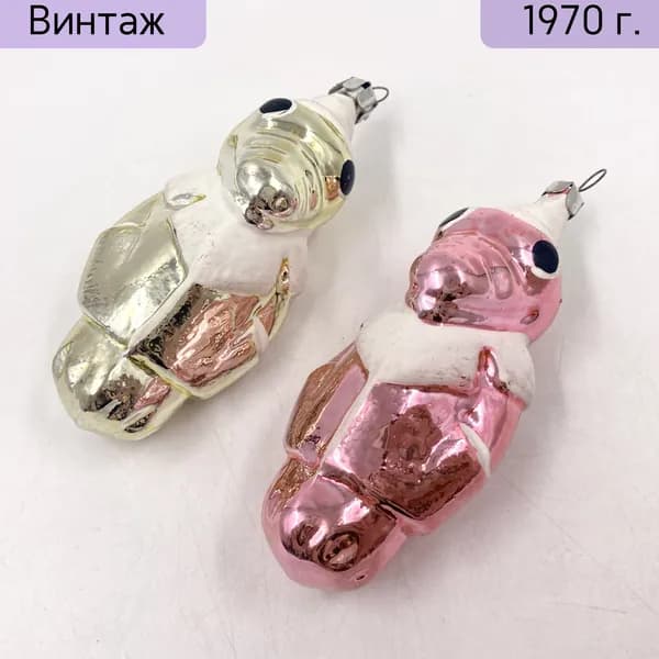 Набор из 2-х ёлочных игрушек Крокодил Гена стекло роспись СССР 1960-1980 гг