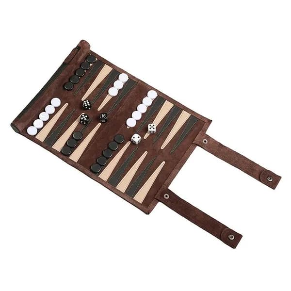 Портативное и складное Backgammon для путешествий, компактная доска и кожаный кейс / Набор для дорожной игры Backgammon
