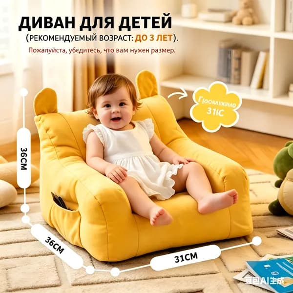 Прямой диван, механизм Нераскладной, 35х20х30 см,белый
