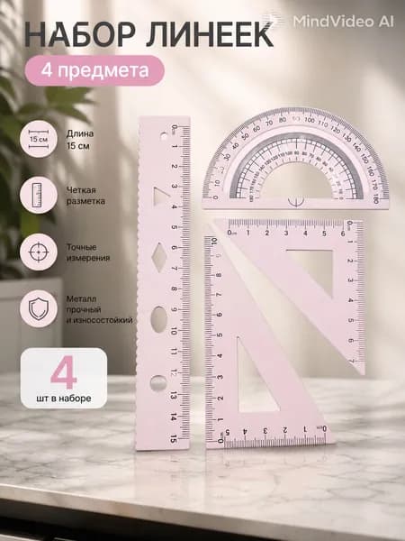 Металлический набор линеек 4 предмета линейка 15 с