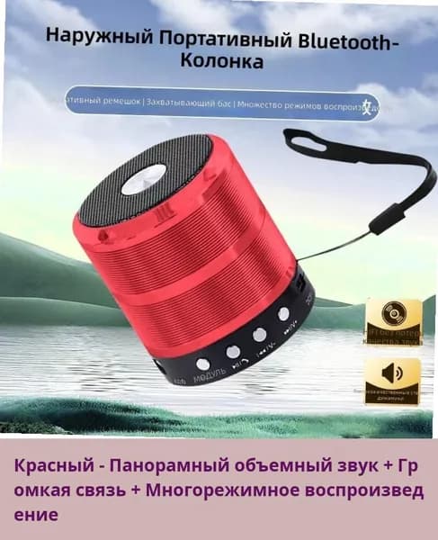 Портативная Bluetooth колонка с мощным басом, высокая громкость, поддержка карт памяти, модель WS-887