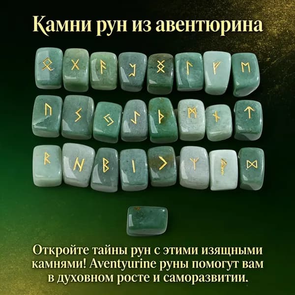 Набор рун из натурального камня для гадания, зеленый агат