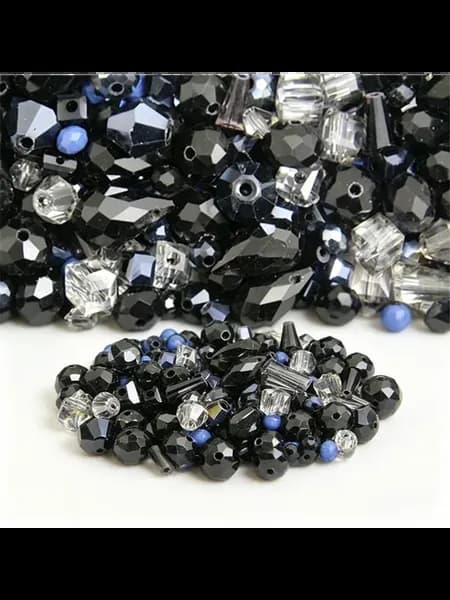 Бусины стеклянные черные, Mixed Black, 10г
