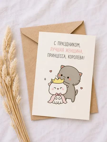 Открытка А6 10х15 С праздником, лучшая женщина милая открытка для девушки