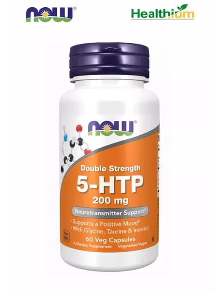 NOW Double Strength 5-HTP 200мг 60 капсул,триптофан с глицином, таурином, инозитолом нау, Натуральный антидепрессант 5-гидрокситриптофан