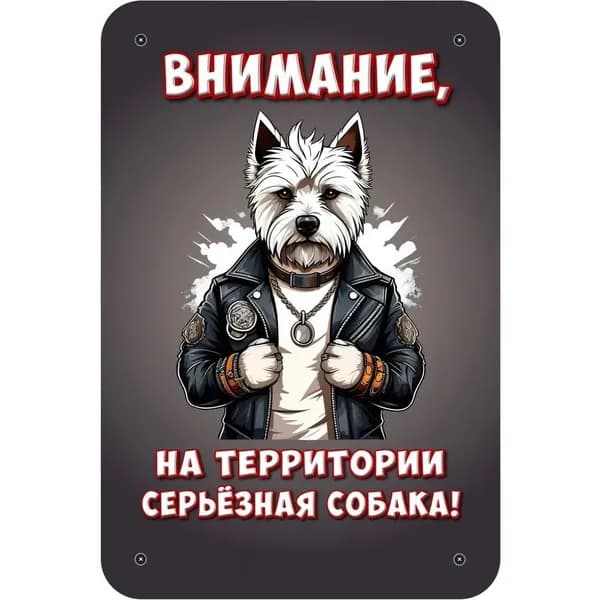 Декоративная табличка "Внимание, на территории серьёзная собака!" (Осторожно, злая собака) / размер 30х20см,