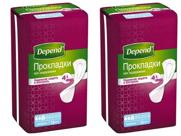 Depend Прокладки при недержании женские Нормал, 12 шт в уп, 2 упаковки