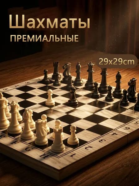 Шахматы с металлическими фигурами и деревянной доской 29x29 см