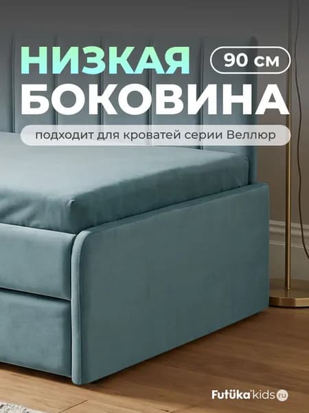 Низкая боковина для диван-кровати Веллюр шириной 90 см., Лазурно-голубой (017), Futuka kids