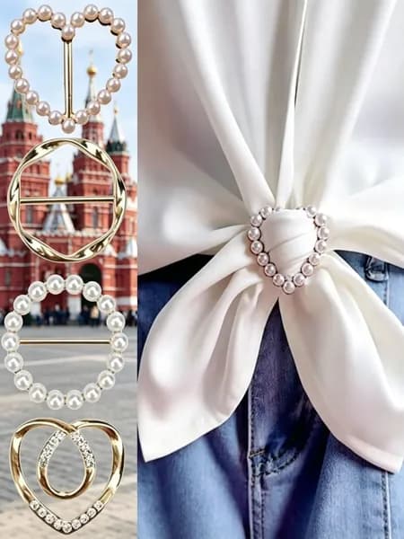 Зажимы для шарфов и кольца, модные металлические клипсы для одежды с жемчужинами, 4 шт., золотые, стильный аксессуар