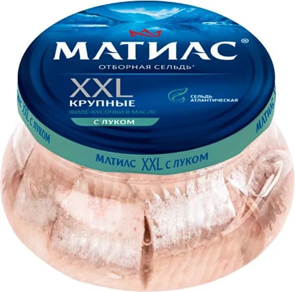 Сельдь Матиас филе-кусочки с луком в масле 260г