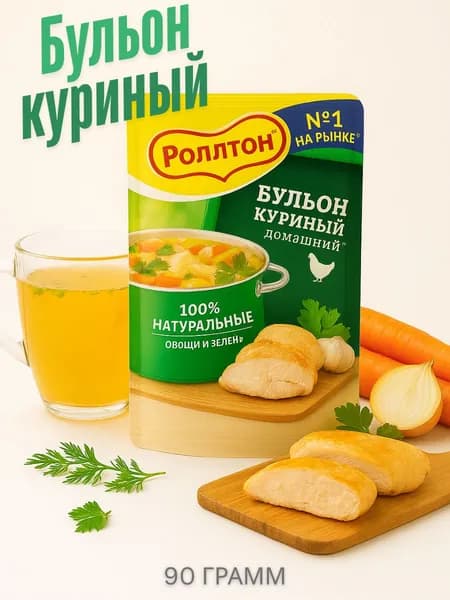 Бульон куриный Роллтон 90 г 1 пакет, домашний сухой, приправа куриная