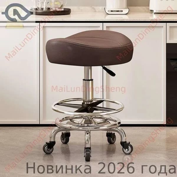 Ортопедический стул, Искусственная кожа, Модель с подножкой, без спинки, тёмно-коричневый цвет, с шумоподавляющими колёсами в резиновой оболочке