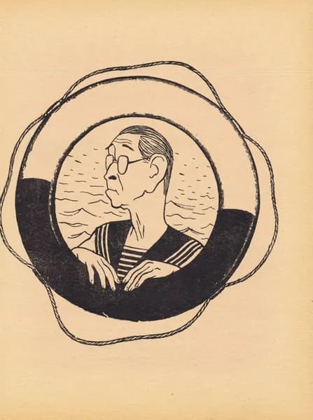 Писатель Борис Андреевич Лавренев. Портрет, карикатура, шарж. Антикварная цинкография. СССР, 1956 г.
