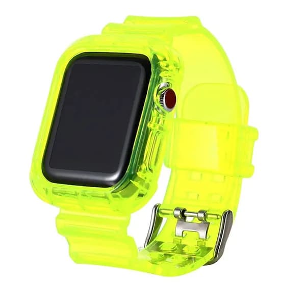 Прозрачный ремешок + чехол для Apple Watch Series 9 8 7 6 SE 5 4 45 мм 44 мм 42 мм 41 мм Прозрачный для iwatch 3 2 38 мм 40 мм каучуковый ремешок