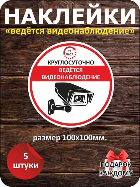 Ведётся видеонаблюдение, наклейки виниловые, 10см, 5шт.