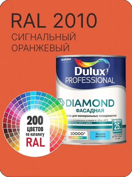 Краска для минеральных и деревянных фасадов Dulux Diamond цвет сигнальный оранжевый Ral 2010 0.8 л.