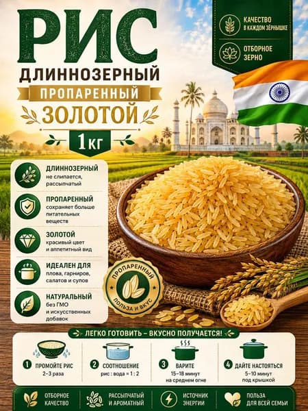 Рис 1кг. Золотистый длиннозерный пропаренный