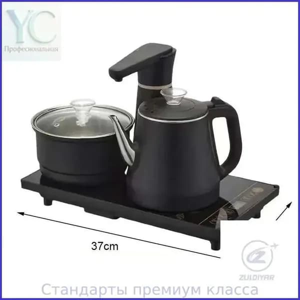 Чайник электрический 1л и регулировкой температур с подогревом,на подставке,чайный набор С кастрюлей для приготовления пищи,черный