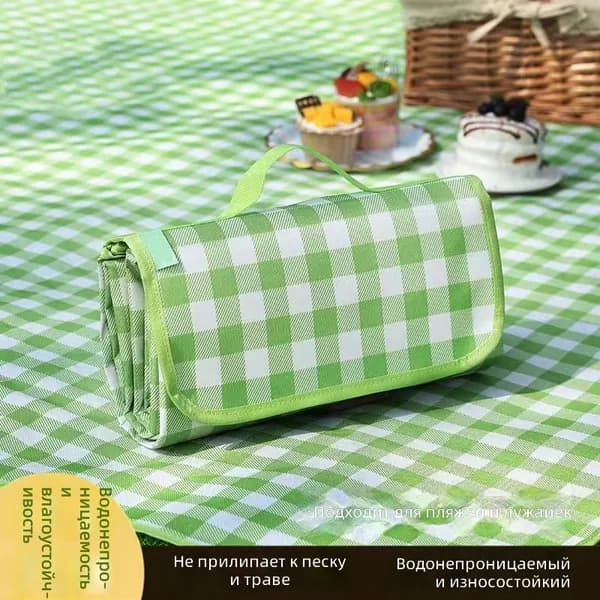 Пикниковый коврик водонепроницаемый складной, 1x1.5 м, зелено-белая клетка