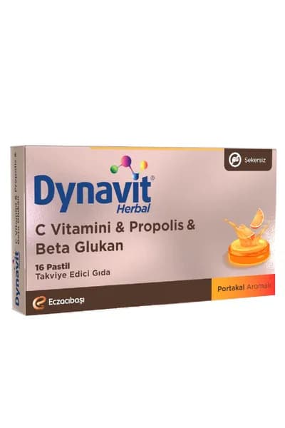 Пастилки травяные Dynavit b55c3, с витамином С, прополисом и бета-глюканом, со вкусом апельсина