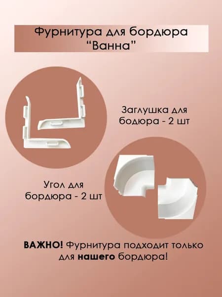 Фурнитура для бордюра для ванной, 2 заглушки и 2 внутренних угла