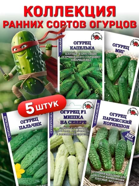 Набор семян огурцов: Капелька, Мишка на севере, Пальчик, Миг