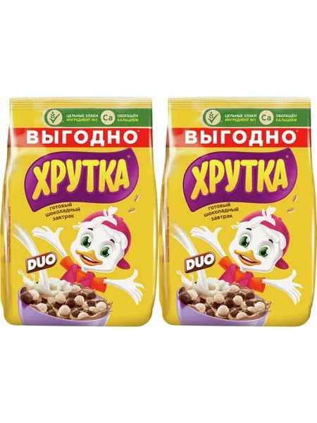 Сухой завтрак шарики Хрутка Duo мультизлаковый с шоколадом 650 г, набор: 2 штуки