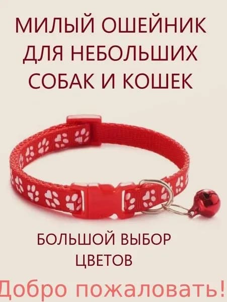 Ошейник для кошек и собак мелких пород с колокольчиком. Красный.