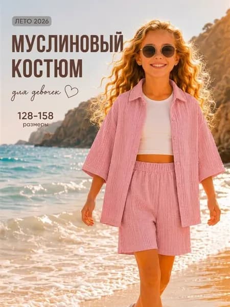 Костюм из муслина с шортами летний оверсайз