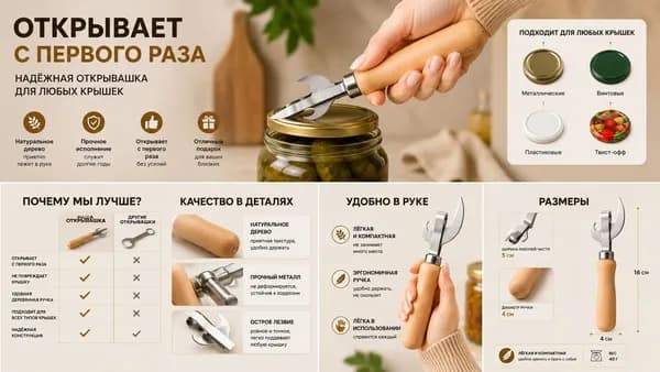 Открывалка 17 см дерево серебристый