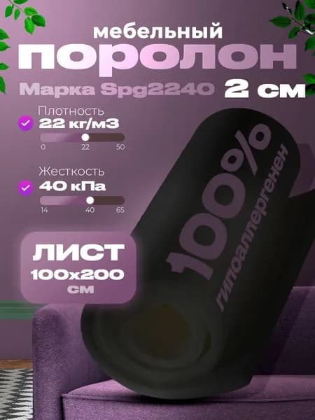 Поролон чёрный 20мм