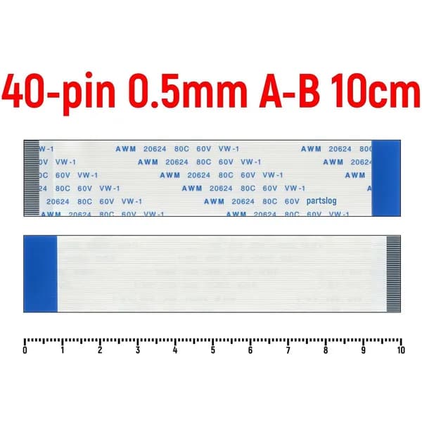 FFC шлейф 40-pin Шаг 0.5mm Длина 10cm Обратный A-B AWM 20624 80C 60V VW-1