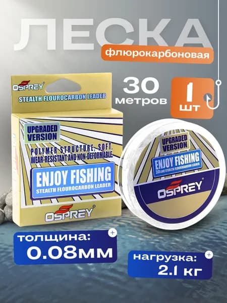 Леска для рыбалки с флюорокарбоновым покрытием, намотка 30м, толщина 0.08мм