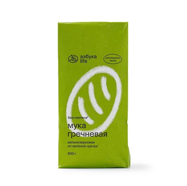 Мука из зелёной гречки цельнозерновая, Азбука Life , 500 г, Россия