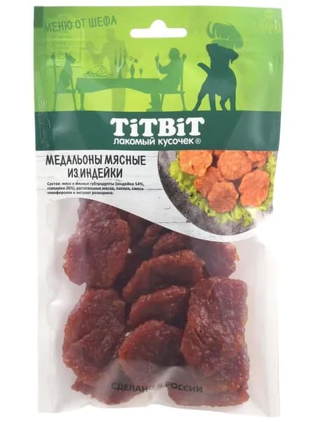 Лакомство для собак TiTBiT Меню от Шефа Медальоны мясные из индейки 80 г
