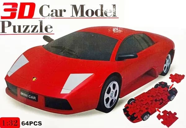 Пазл 3D ABtoys Модель автомобиля 64 детали, масштаб 1:32 - Ba2617-Red