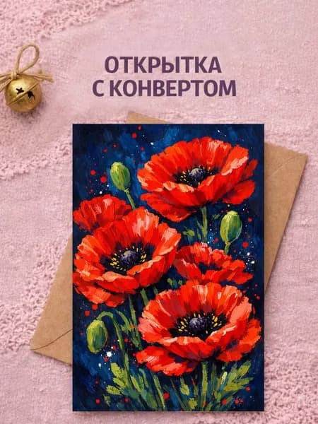 Открытка "Маки!"1шт. Размер 10х15 в комплекте крафтовый конверт.