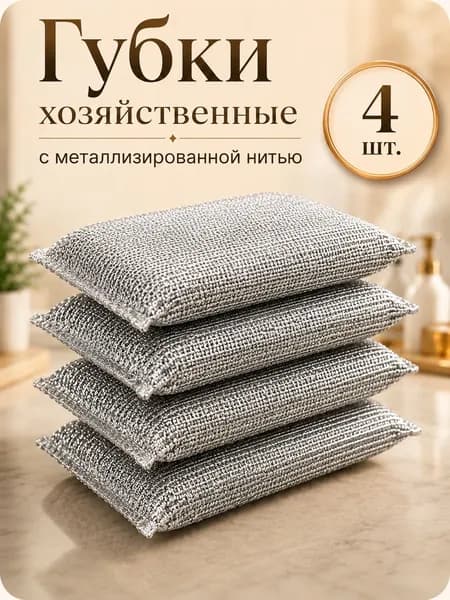 Gloss Home Губка Gloss Home, Поролон, Металлизированная нить, 4 шт.
