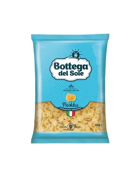 Bottega del Sole Макаронные изделия Рожки, 400 гр