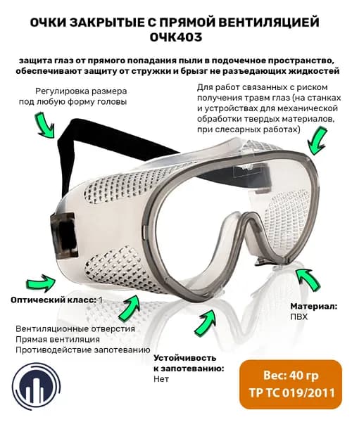 Очки защитные закрытые Очк. 403 (О-13033) ЕЛАНПЛАСТ