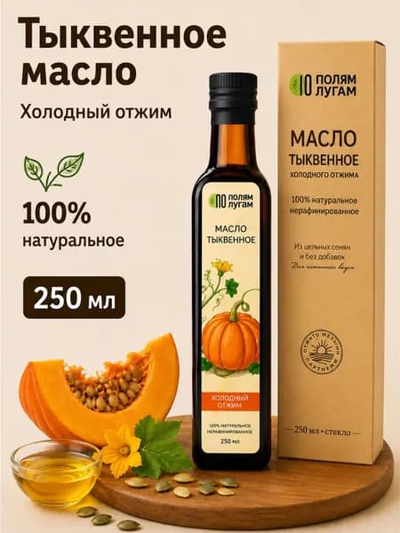 Тыквенное масло холодного отжима Extra virgin "По полям по лугам" в стекле 250 мл