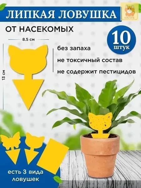 Клеевая ловушка для комнатных растений и деревьев, от мушек черных и белых, дрозофил и тд.10шт.