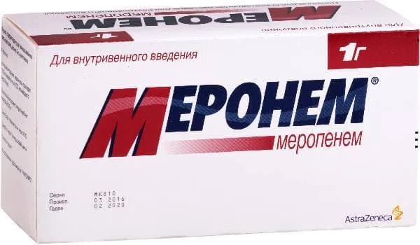 Меронем, порошок д/приг раствора для в/в введения 1 г, 10 шт.