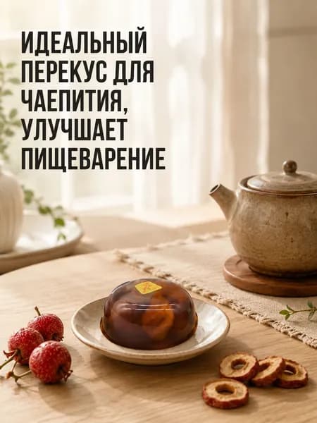 Лёгкий диетический кисло-сладкий десерт-желе с натуральными кусочками спелого боярышника в подарочной коробке